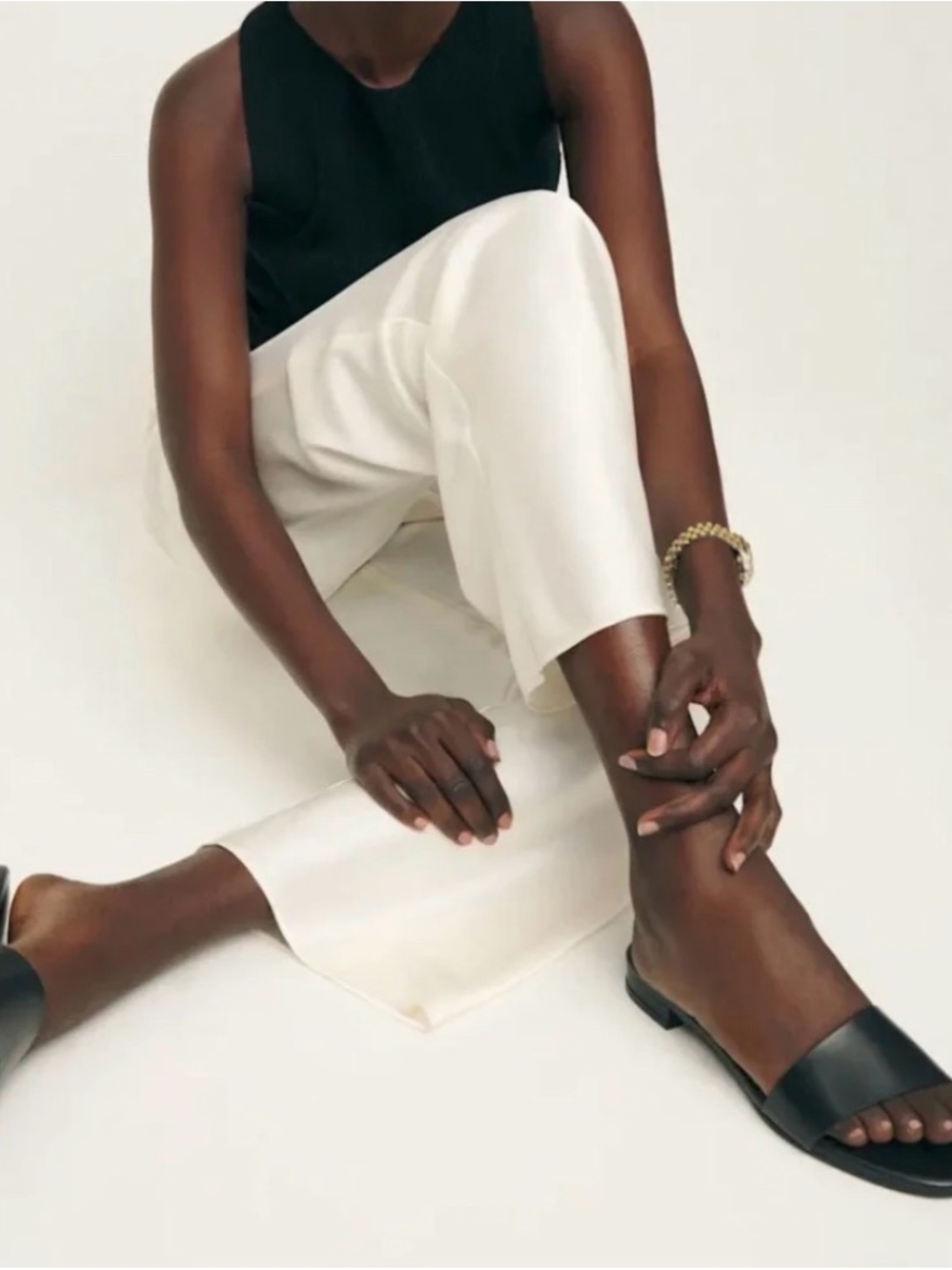 Reformation Joey Asymmetrical Flat Slide in Black Leather